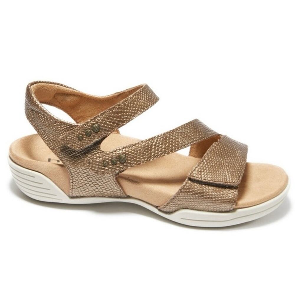 Halsa Denia Snake print Reptile bronze copper ankle strap sandals Women's 9.5